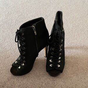 Sam Edelman calf hair Black Lace-Up Peep-Toe Ankle Boots